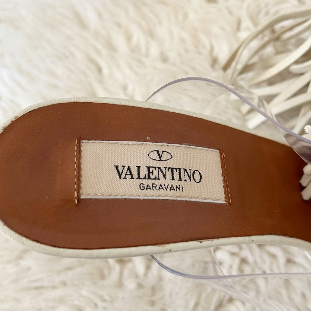 Valentino C-Rockee White Leather Illusion Fringe Ankle Wrap Heels Size EU 38.5 - Picture 12 of 15